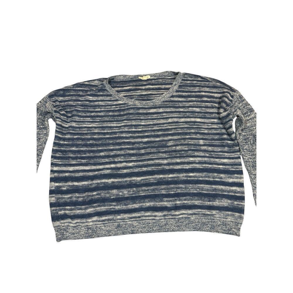 Eileen Fisher Blue Striped Sweater Size XL 56% Organic Linen 44%.Organic Cotton